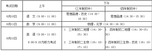 济宁2018中考时间：6月10日-12日