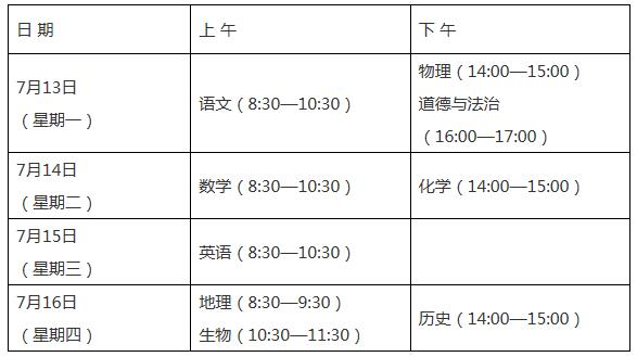 2020年山东泰安中考考试时间及科目安排